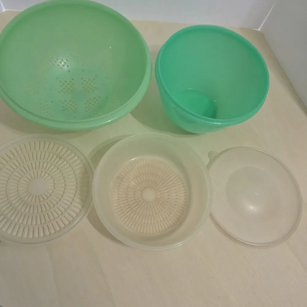 Tupperware Vintage Jadeite Green Colander 339 Crisp It 679 Berry Strainer 1830